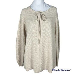 Ally Oops Women Cream Cable Knit Lace Up Sweater Size M